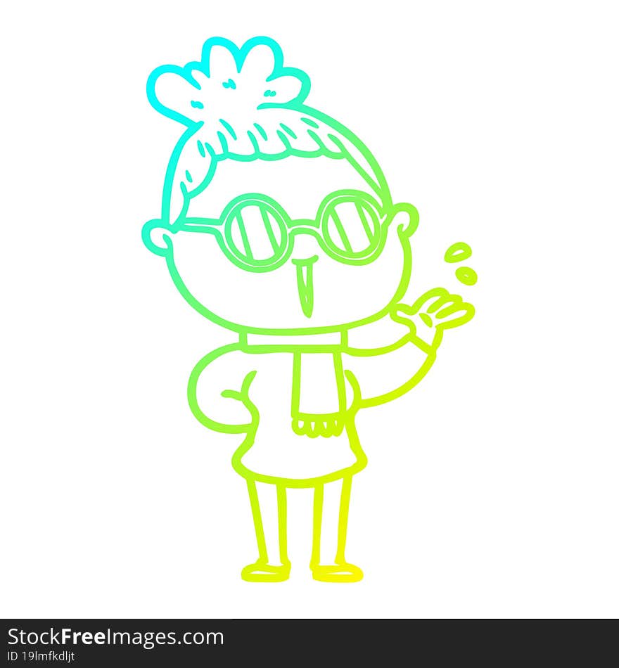 cold gradient line drawing cartoon woman wearing spectacles