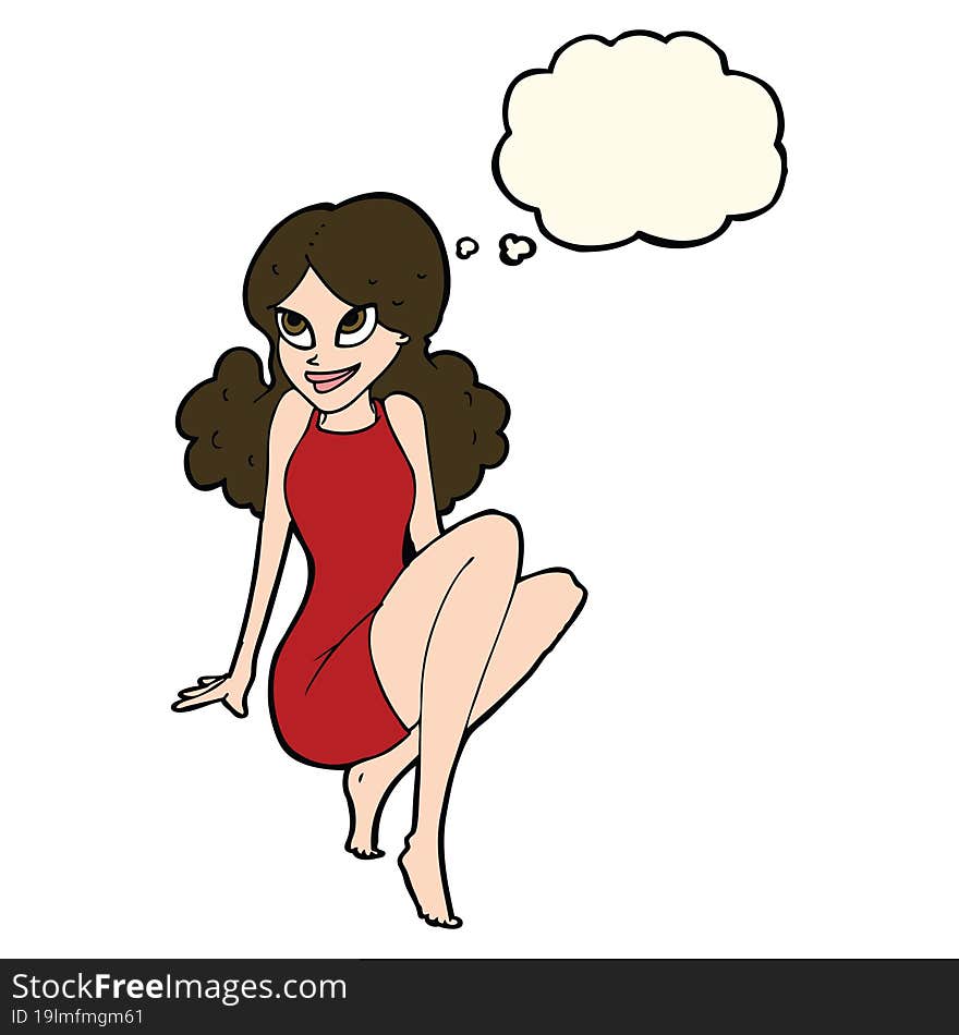 Cartoon Attractive Woman Posing With Thought Bubble