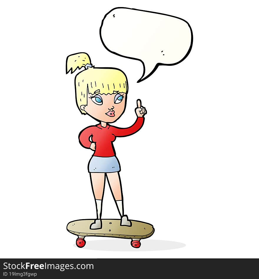 cartoon skater girl with speech bubble