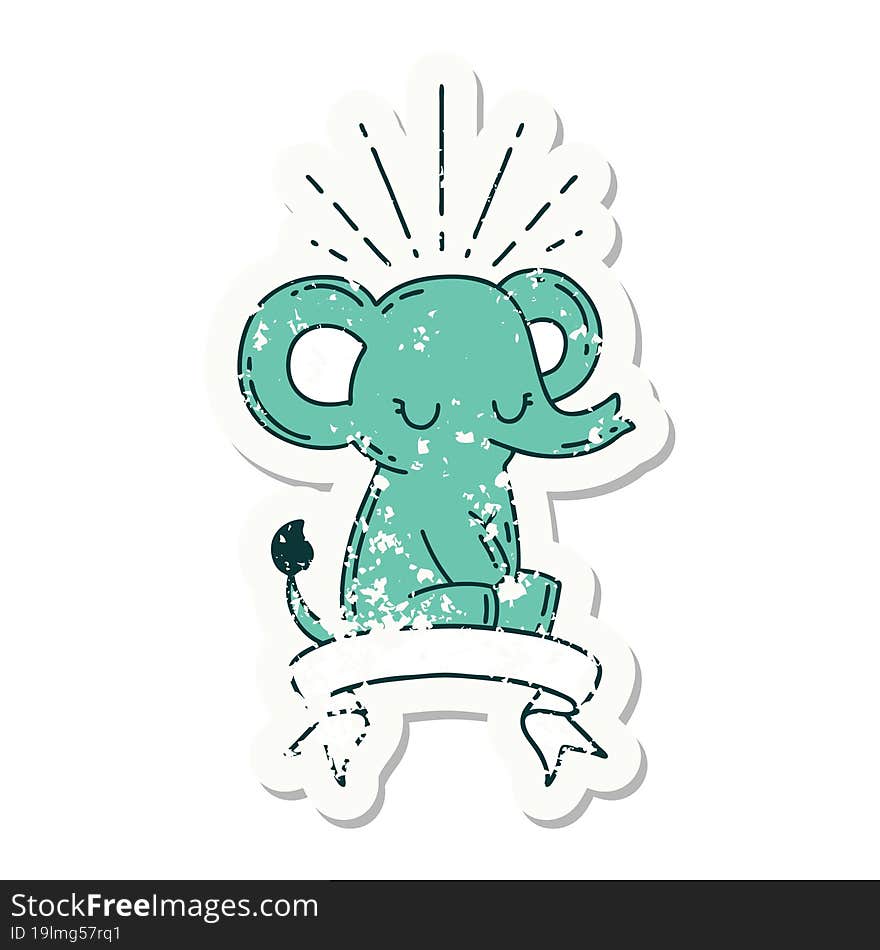 grunge sticker of tattoo style cute elephant