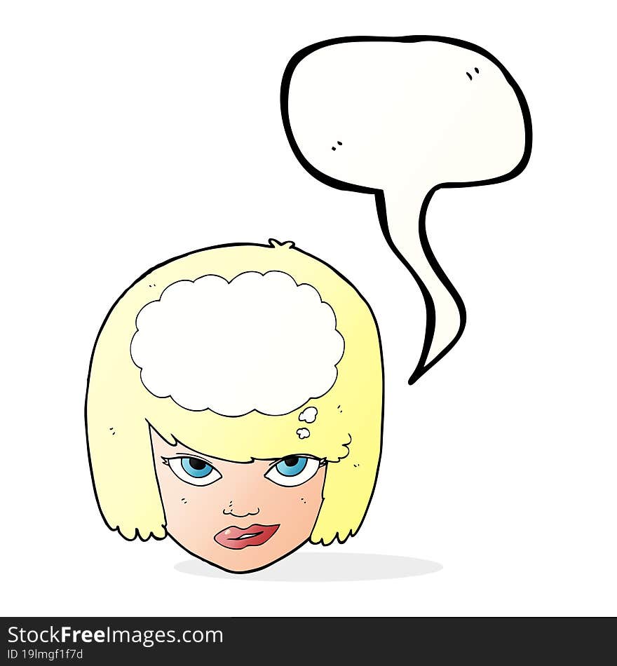 cartoon woman thinking with speech bubble