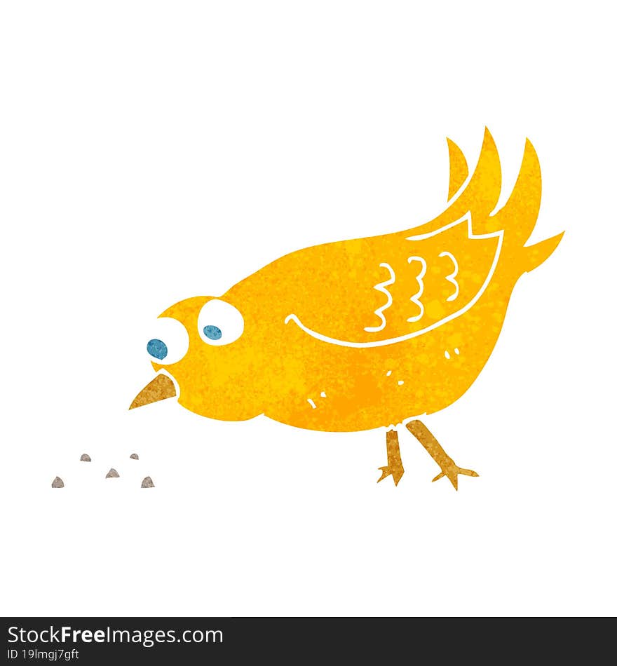 retro cartoon bird pecking seeds