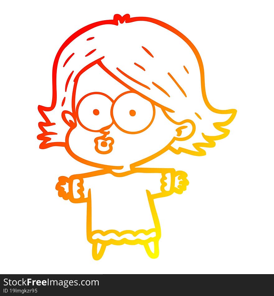 warm gradient line drawing of a cartoon girl pouting