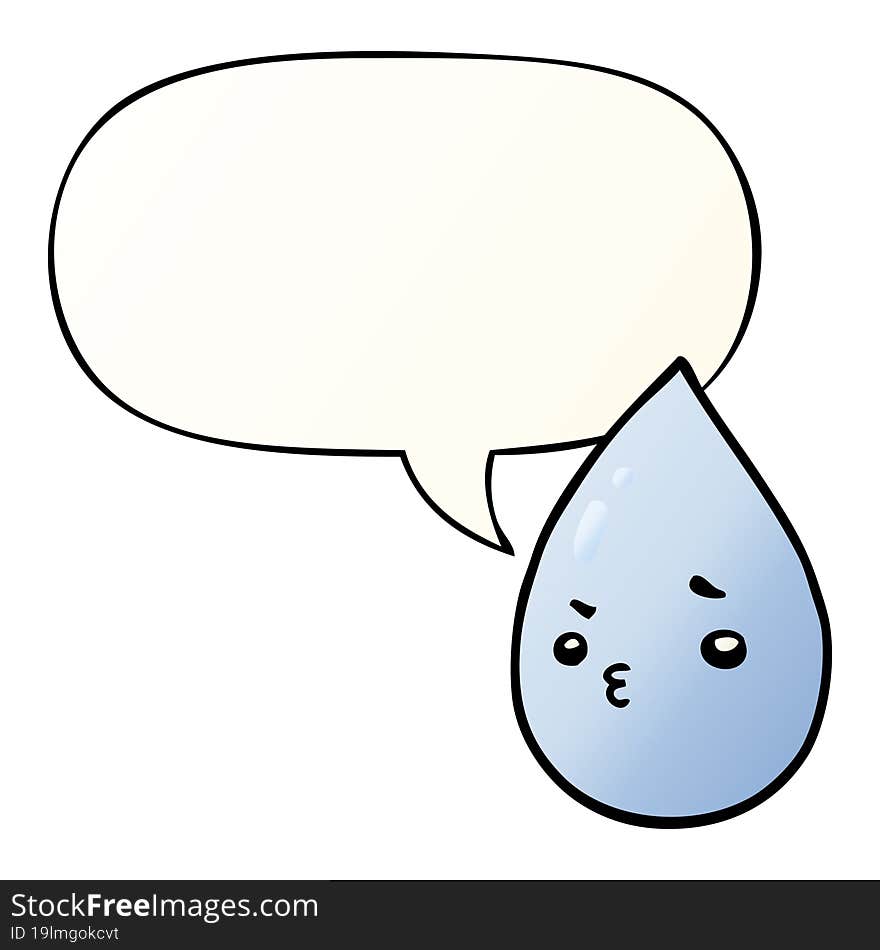 cartoon cute raindrop and speech bubble in smooth gradient style