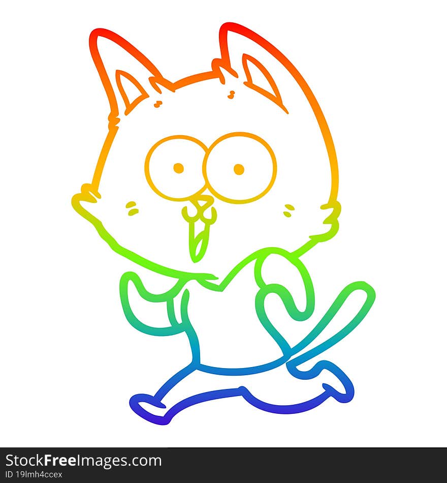 Rainbow Gradient Line Drawing Funny Cartoon Cat Jogging