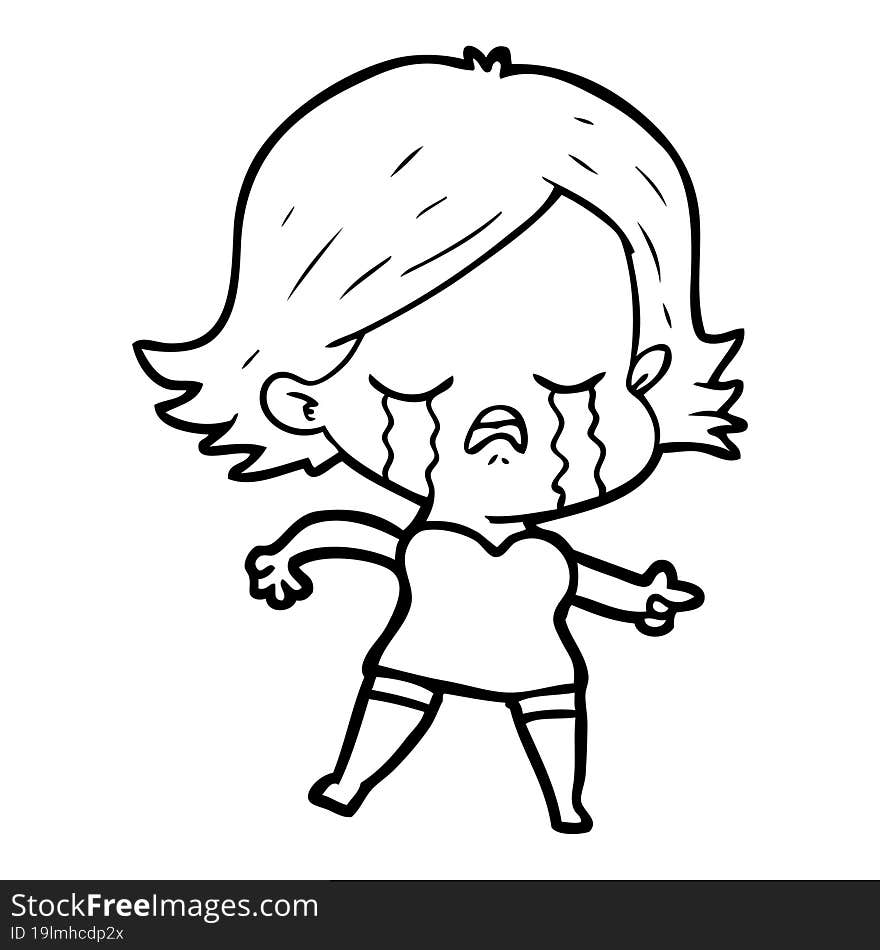 cartoon girl crying and pointing. cartoon girl crying and pointing