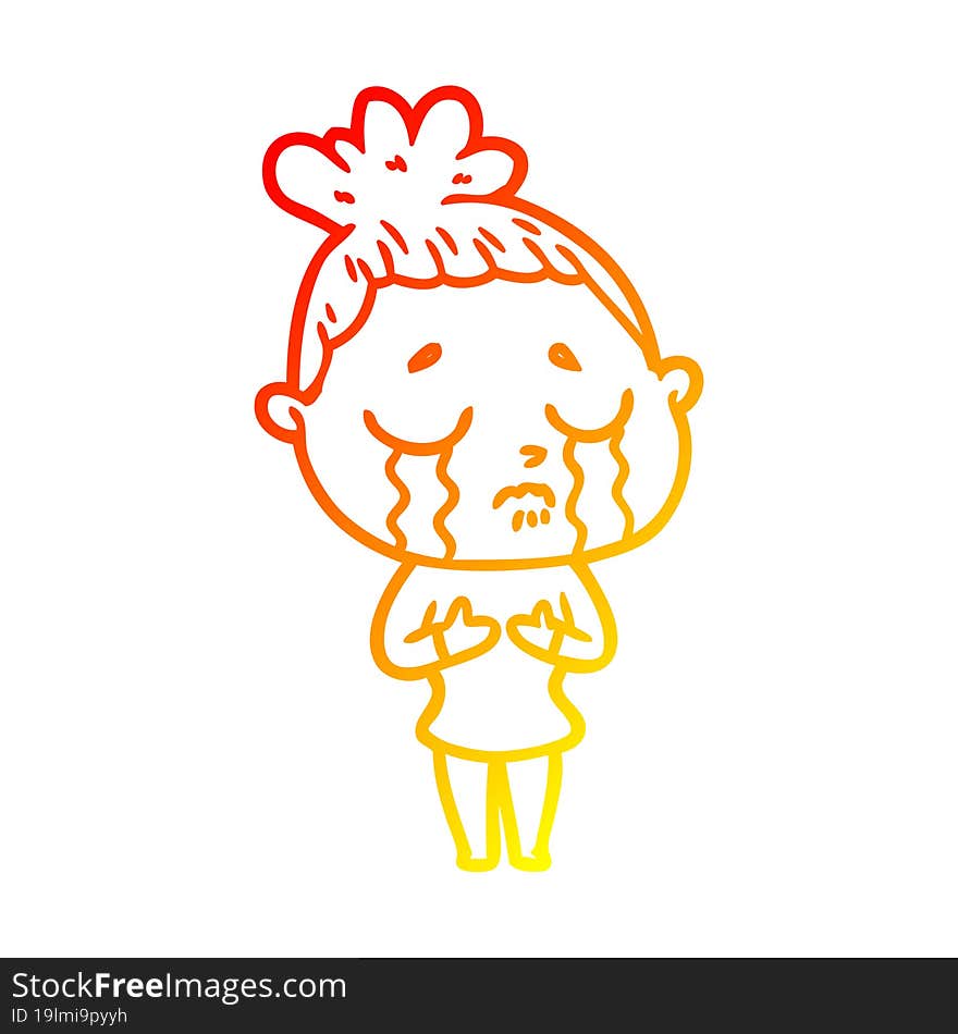 warm gradient line drawing of a cartoon crying woman