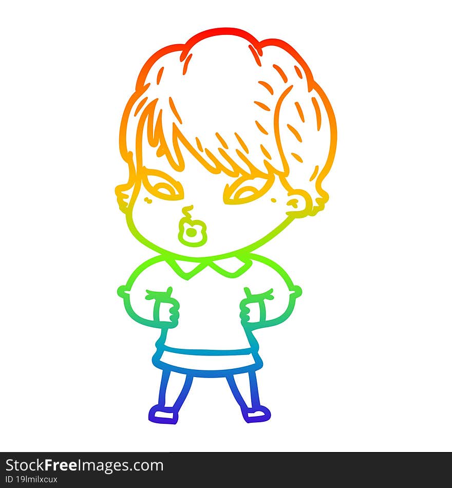 rainbow gradient line drawing of a cartoon woman