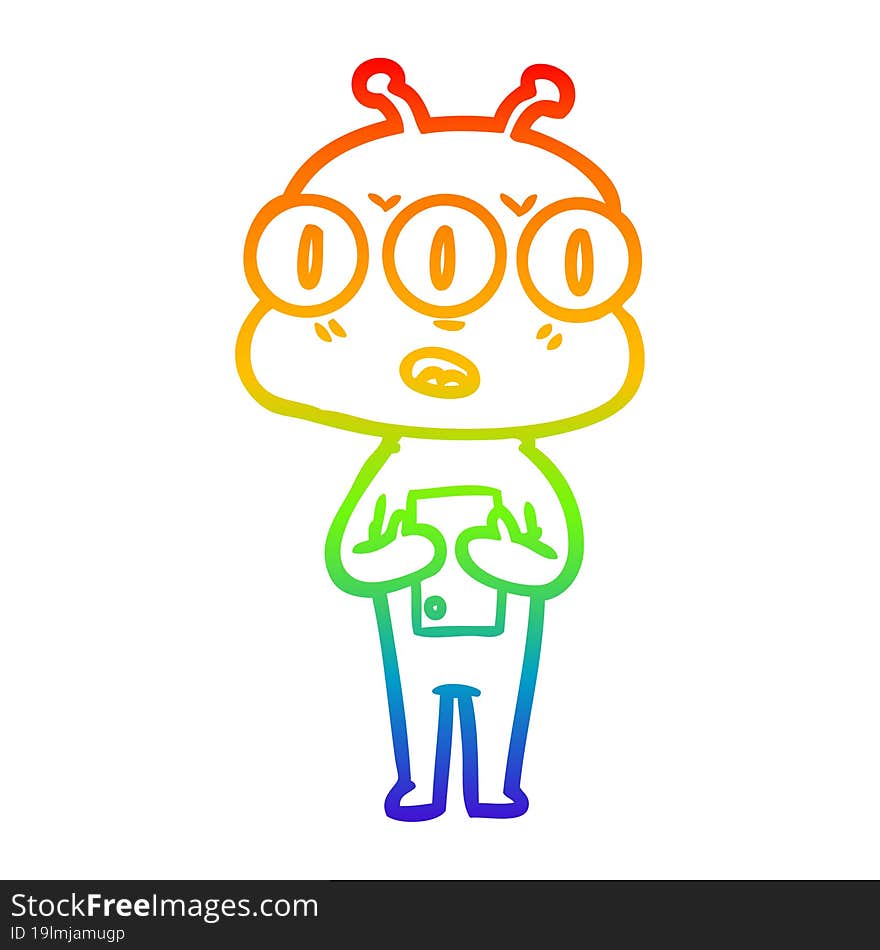 rainbow gradient line drawing cartoon three eyed alien