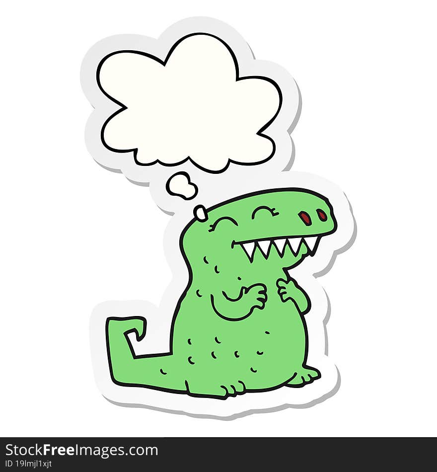 cartoon dinosaur and thought bubble as a printed sticker