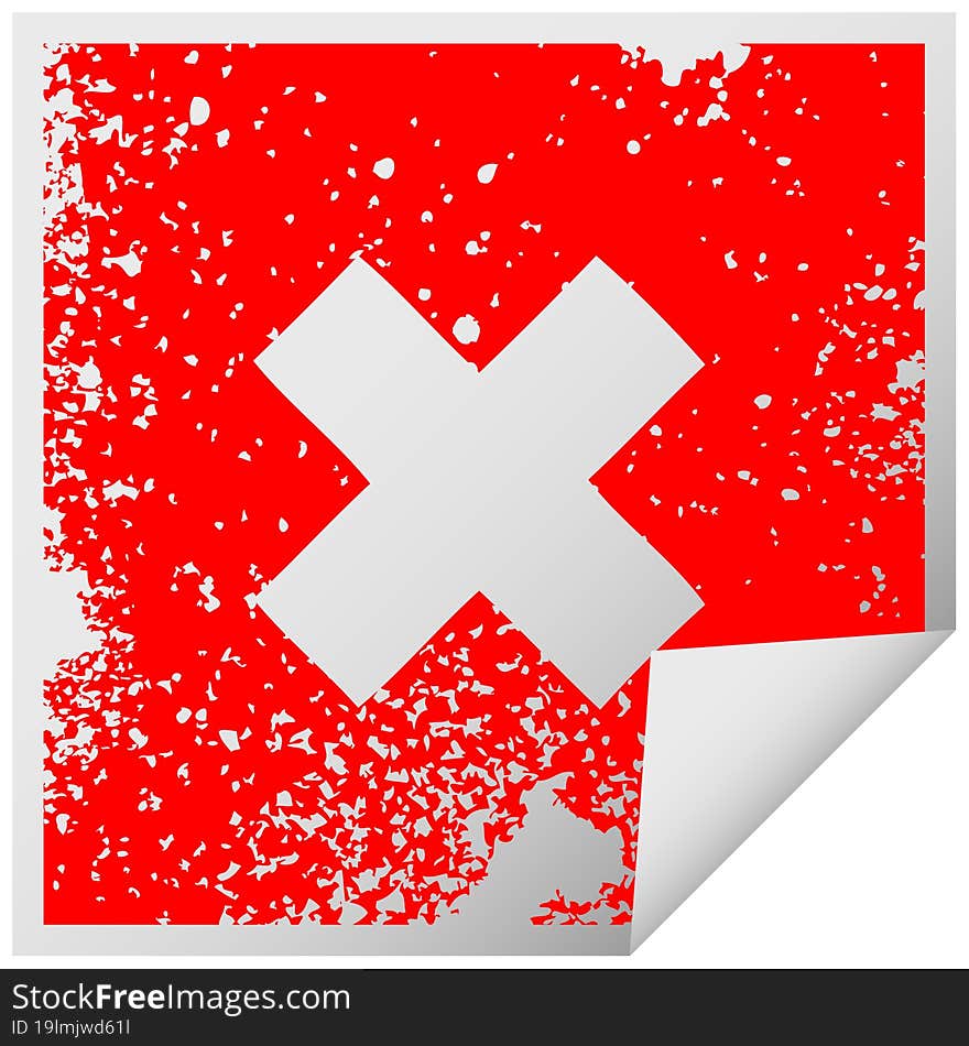 distressed square peeling sticker symbol of a multiplication symbol