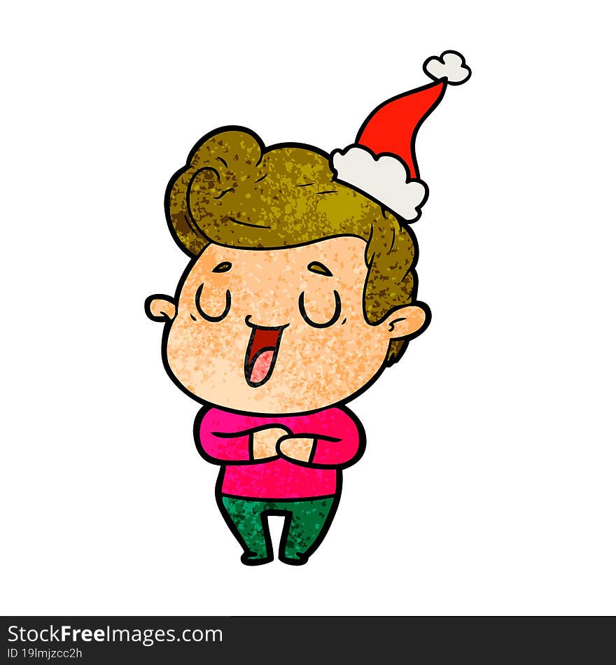 happy textured cartoon of a man wearing santa hat