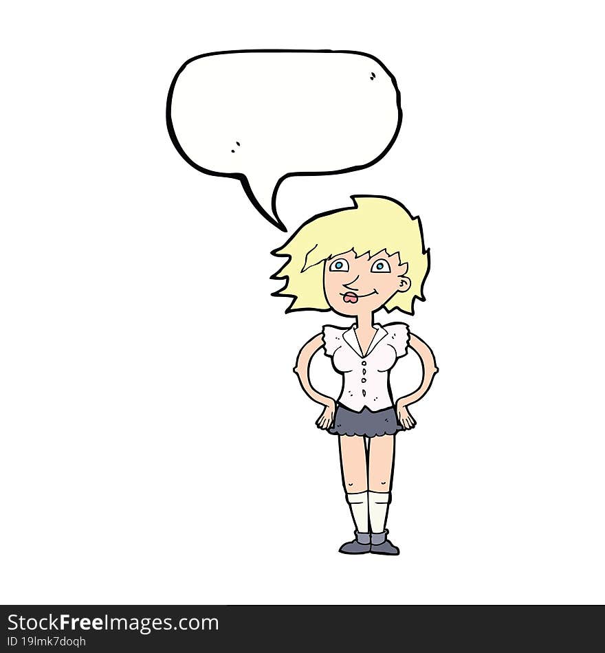 cartoon woman with hands on hips with speech bubble