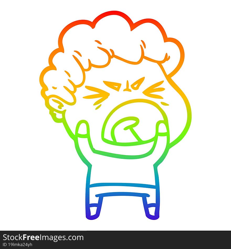 rainbow gradient line drawing cartoon furious man