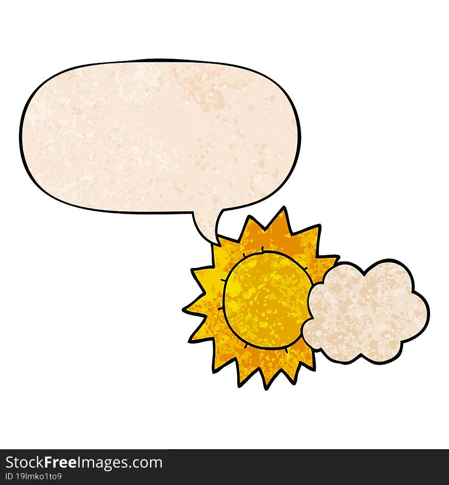 cartoon weather and speech bubble in retro texture style