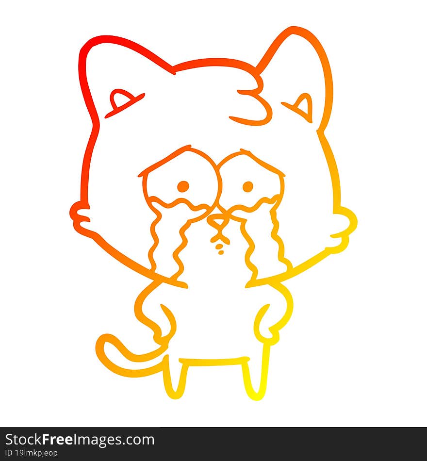 warm gradient line drawing cartoon crying cat