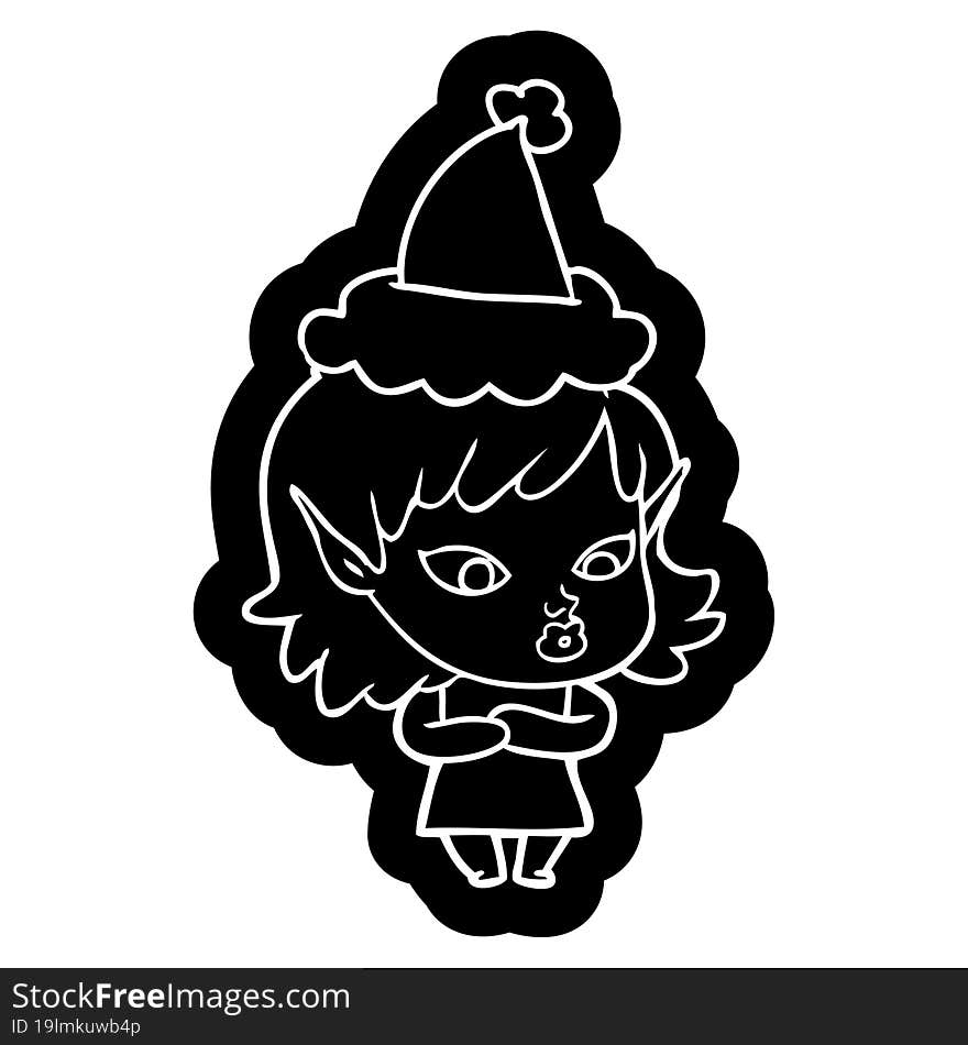 pretty quirky cartoon icon of a elf girl wearing santa hat