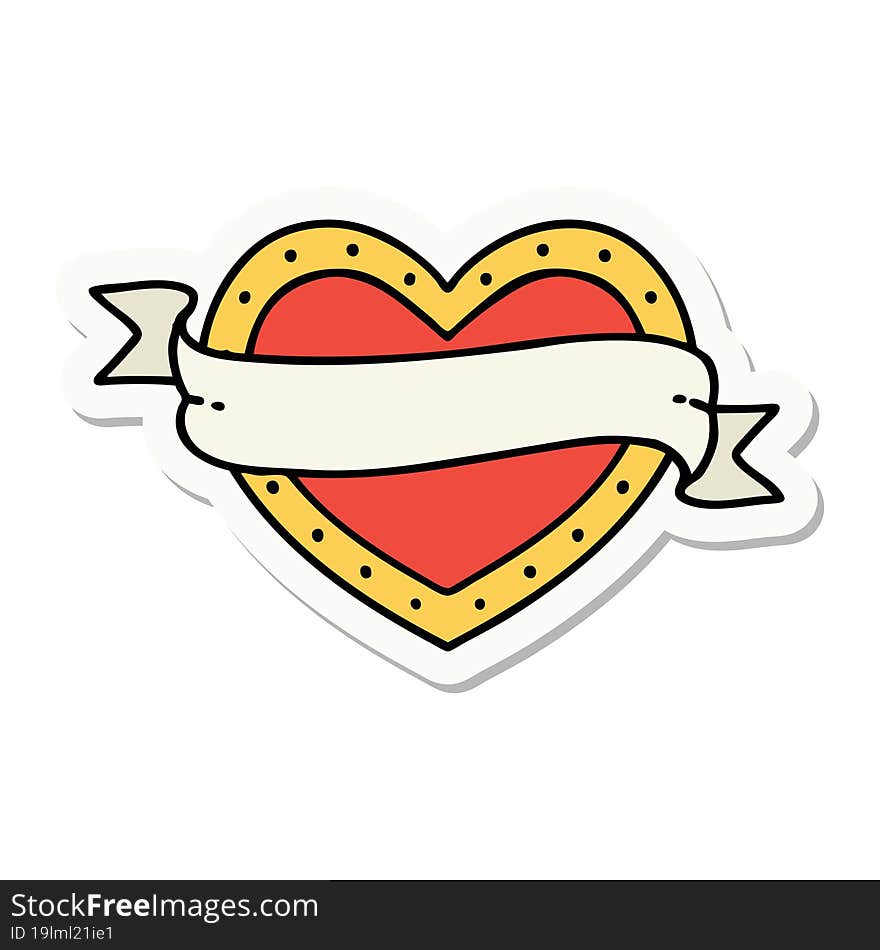 sticker of tattoo in traditional style of a heart and banner. sticker of tattoo in traditional style of a heart and banner