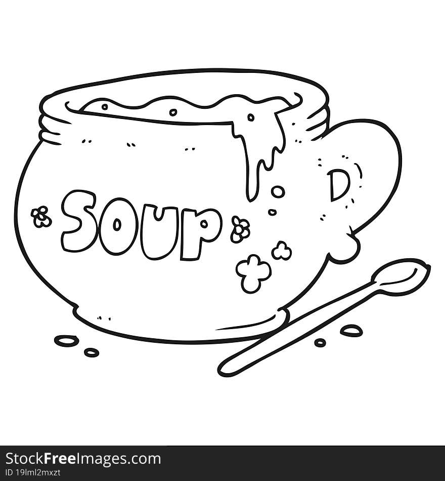 black and white cartoon bowl of soup