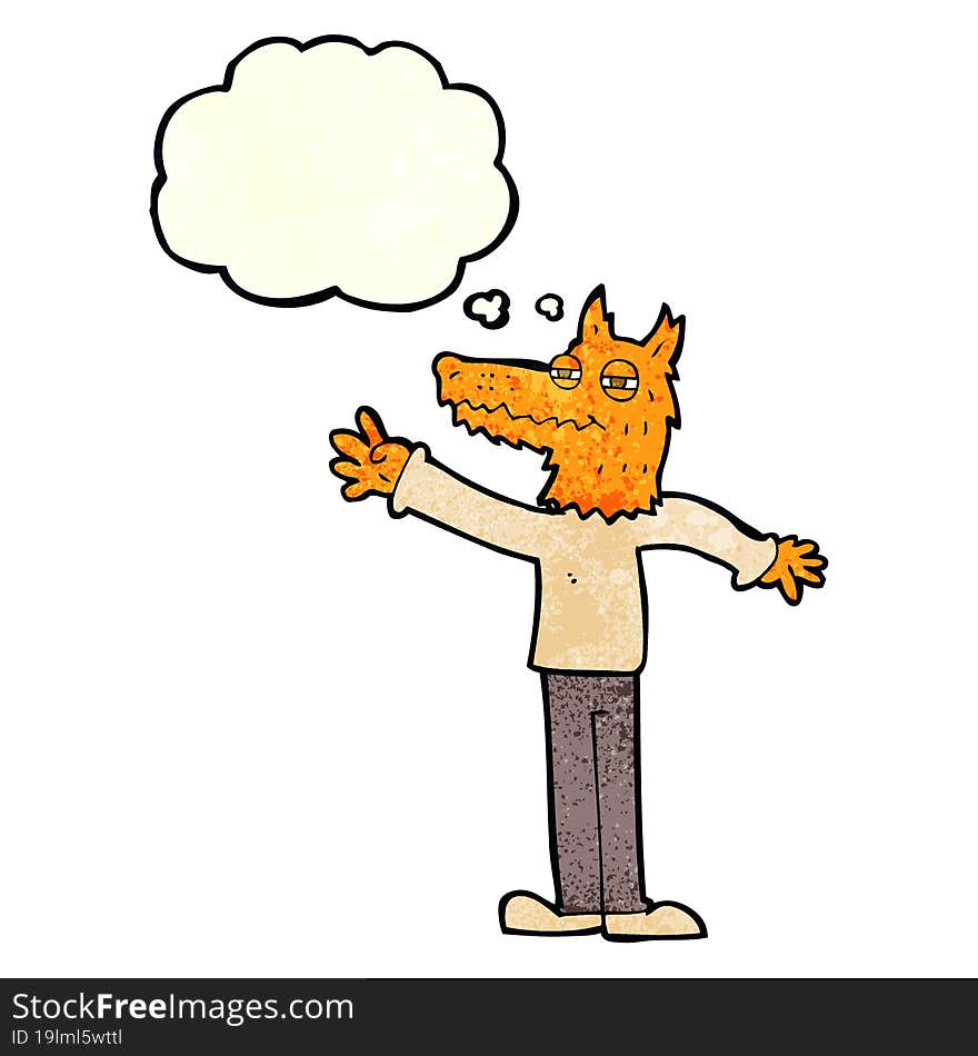 Cartoon Waving Fox With Thought Bubble