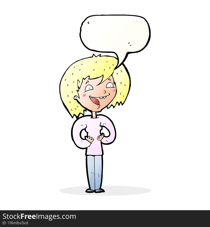 cartoon excited woman with speech bubble