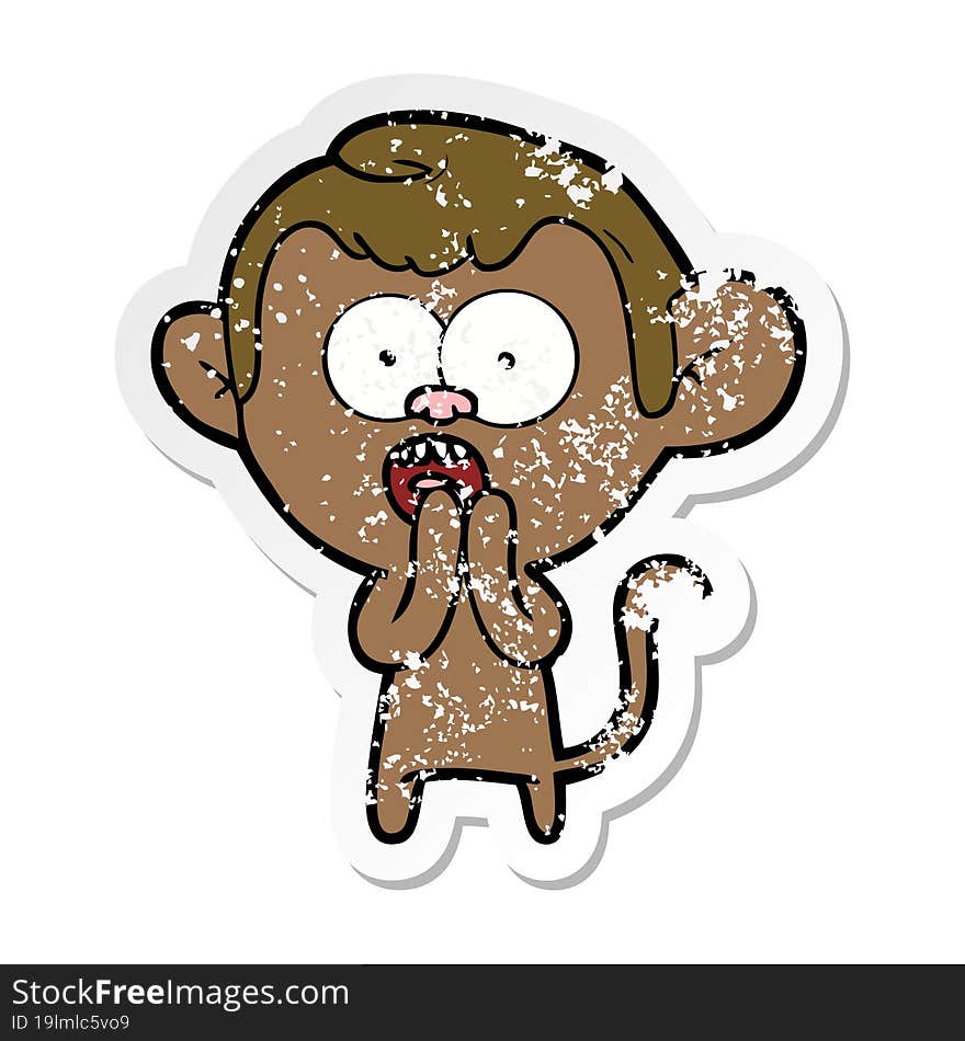 distressed sticker of a cartoon shocked monkey