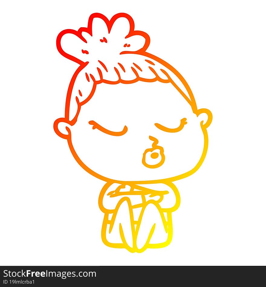 Warm Gradient Line Drawing Cartoon Calm Woman