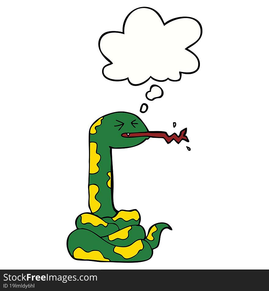 Cartoon Hissing Snake And Thought Bubble