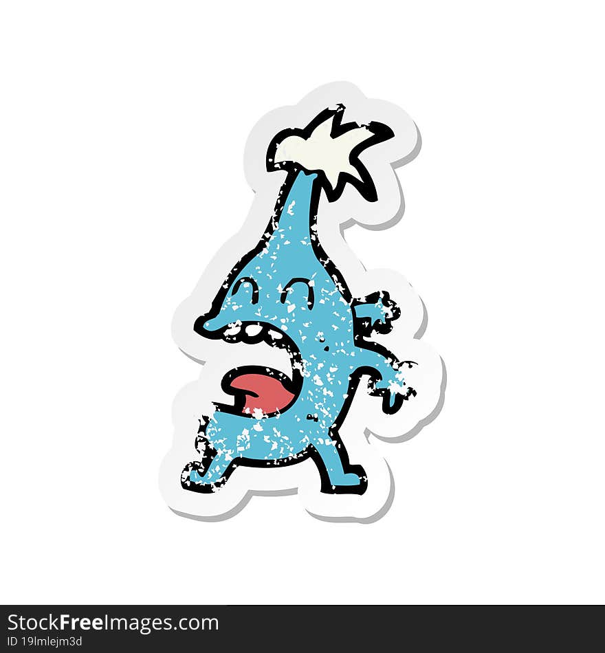 Retro Distressed Sticker Of A Cartoon Funny Creature