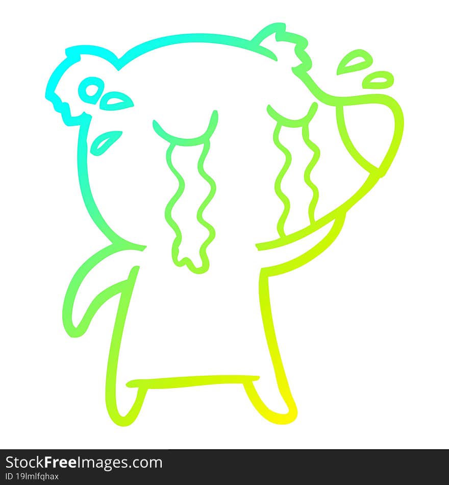 cold gradient line drawing cartoon crying bear