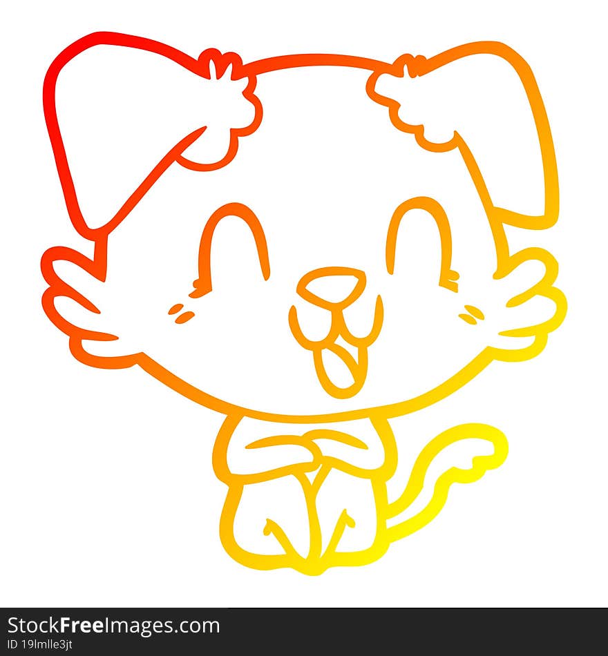 warm gradient line drawing of a laughing cartoon dog