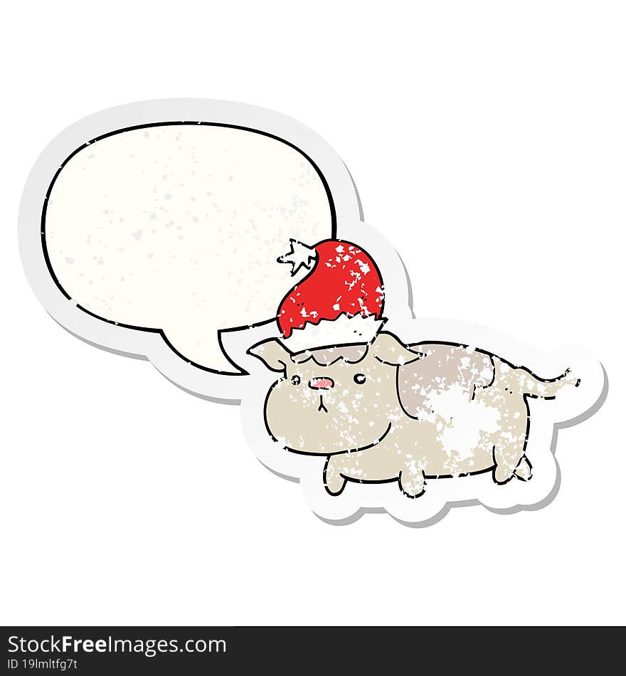 cute christmas dog and speech bubble distressed sticker