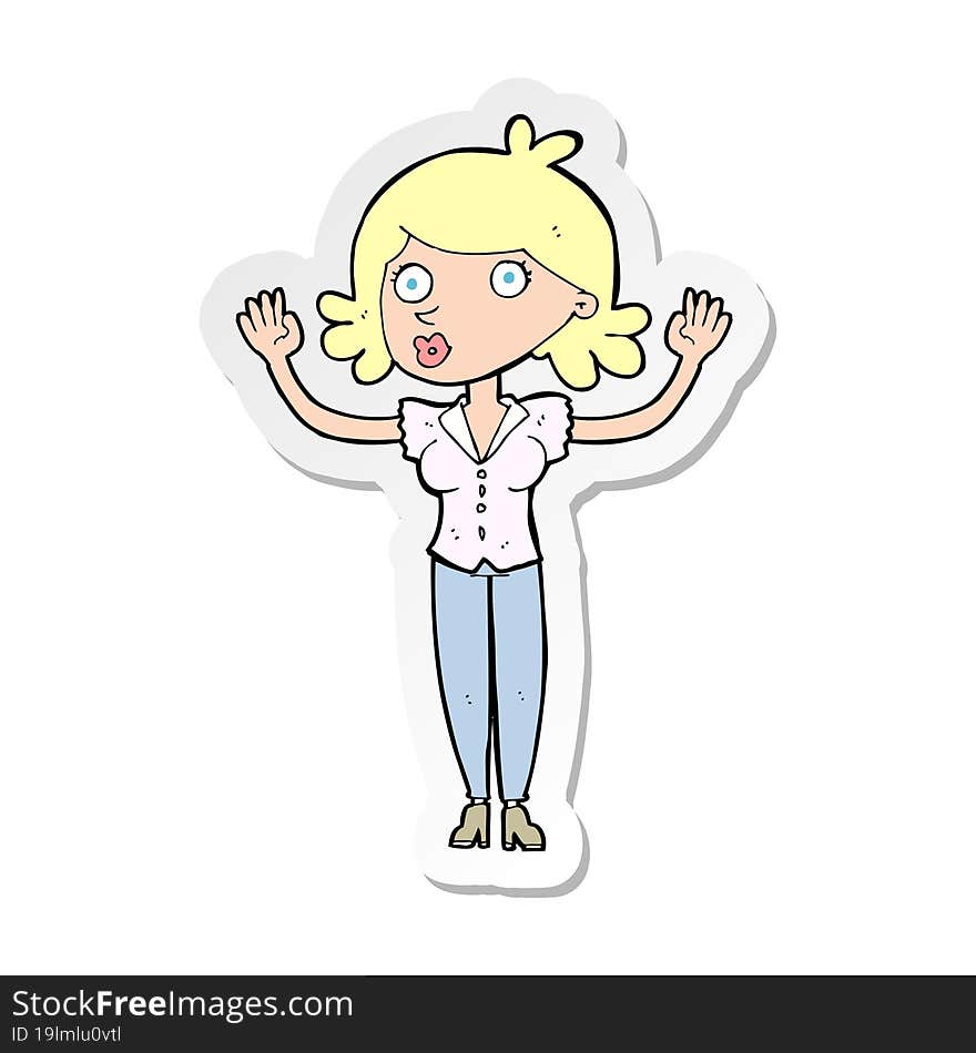 sticker of a cartoon woman surrendering