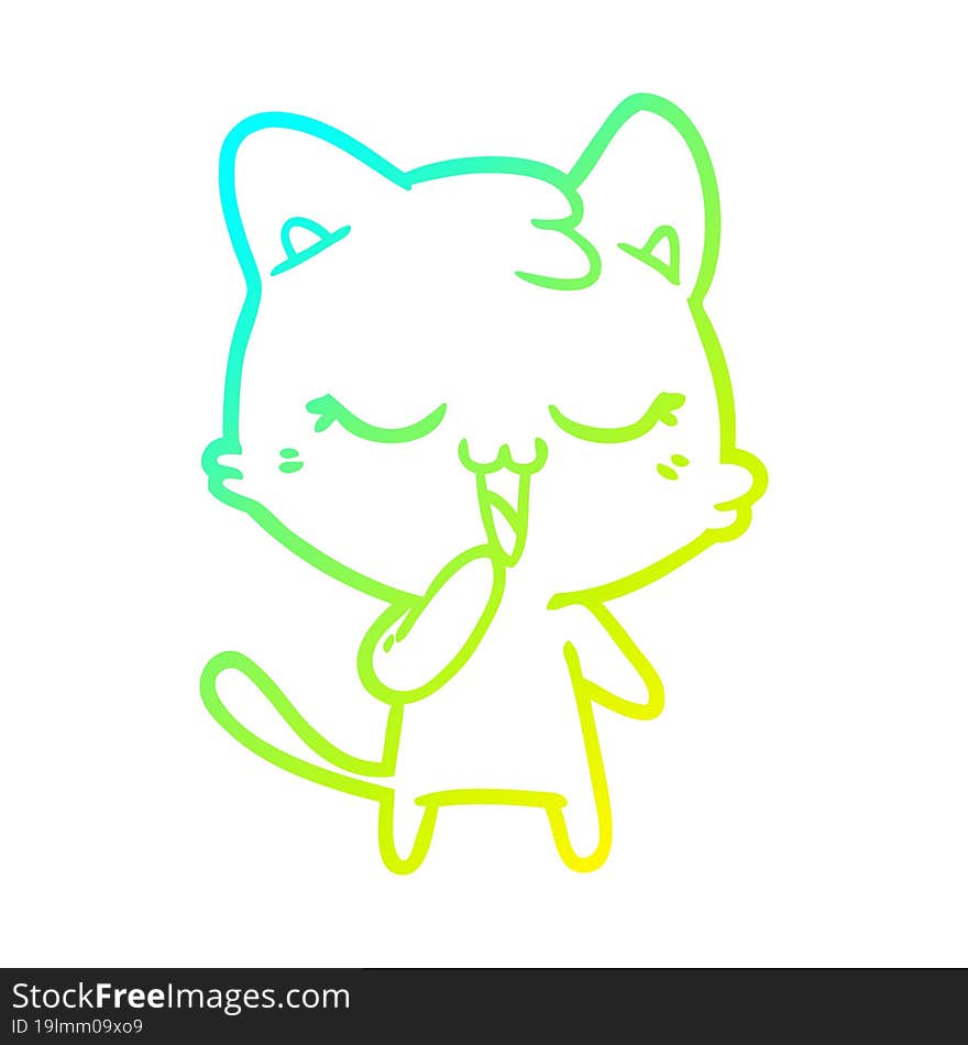 cold gradient line drawing of a happy cartoon cat