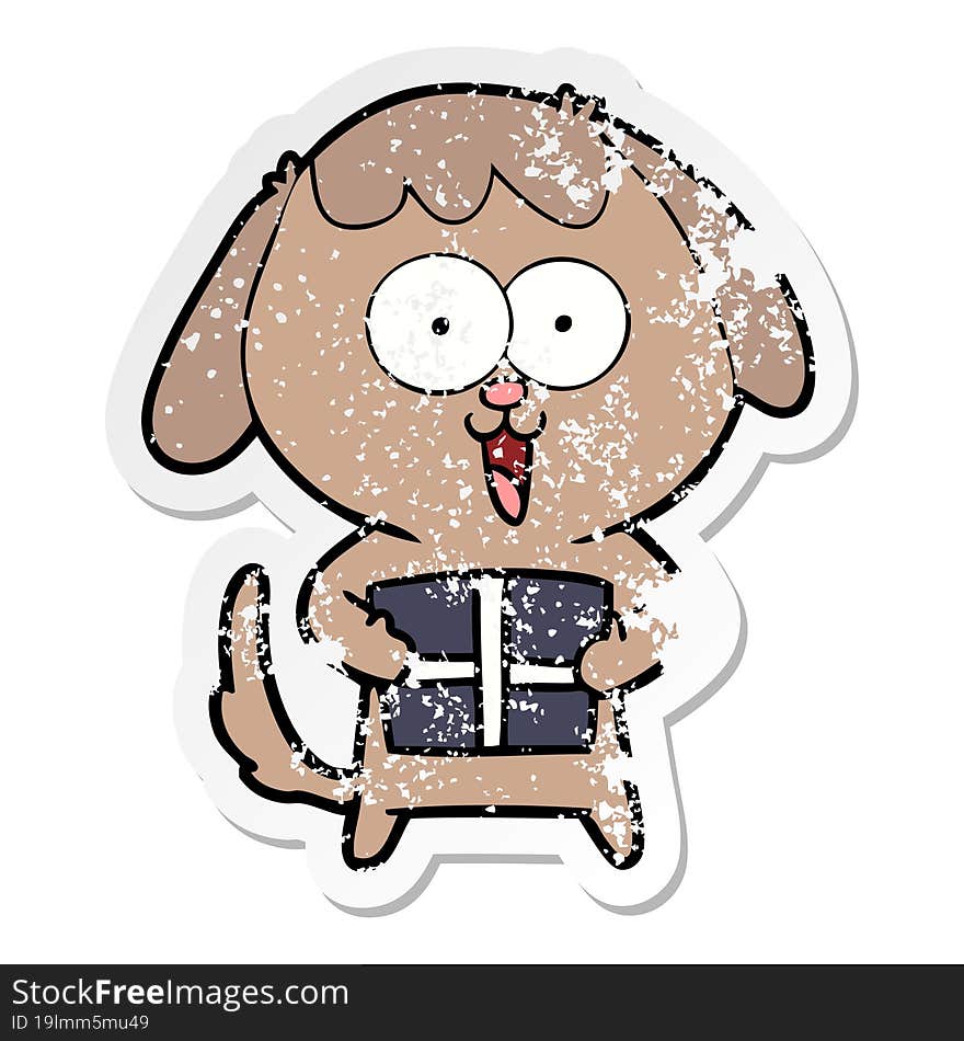 distressed sticker of a cute cartoon dog