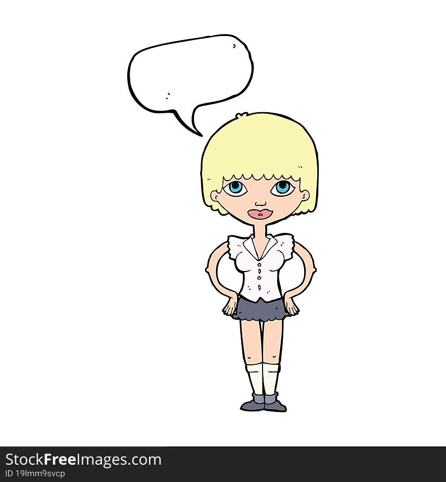 cartoon woman with hands on hips with speech bubble