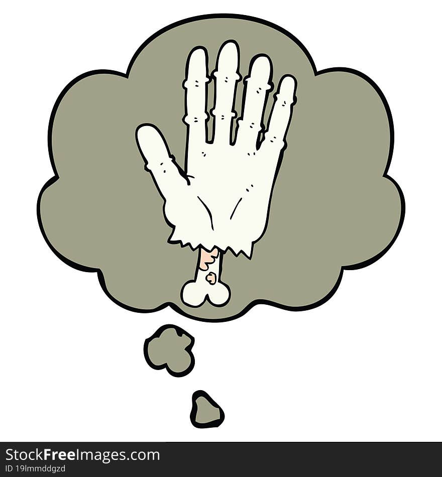 cartoon zombie hand with thought bubble. cartoon zombie hand with thought bubble