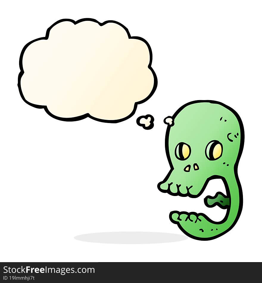 funny cartoon skull with thought bubble