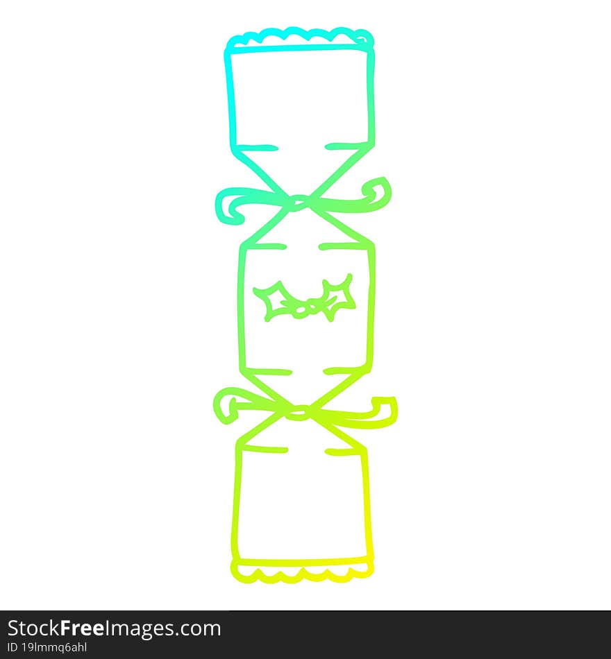 cold gradient line drawing of a cartoon christmas cracker