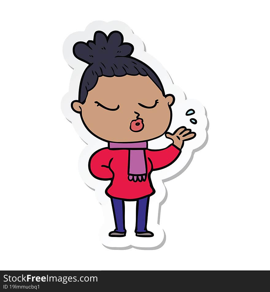 Sticker Of A Cartoon Calm Woman