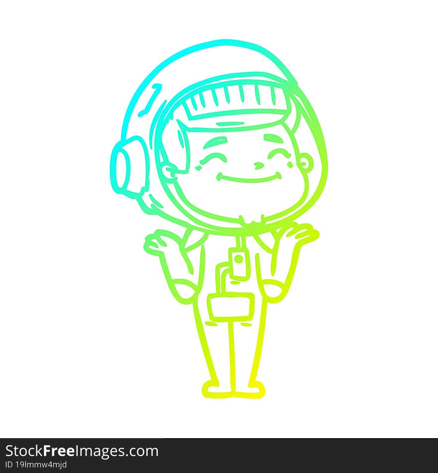 cold gradient line drawing of a happy cartoon astronaut