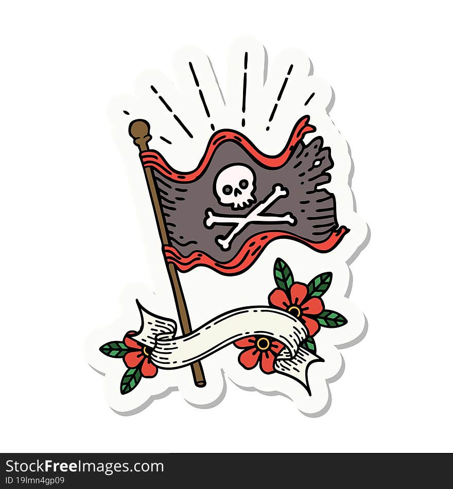 sticker of tattoo style waving pirate flag