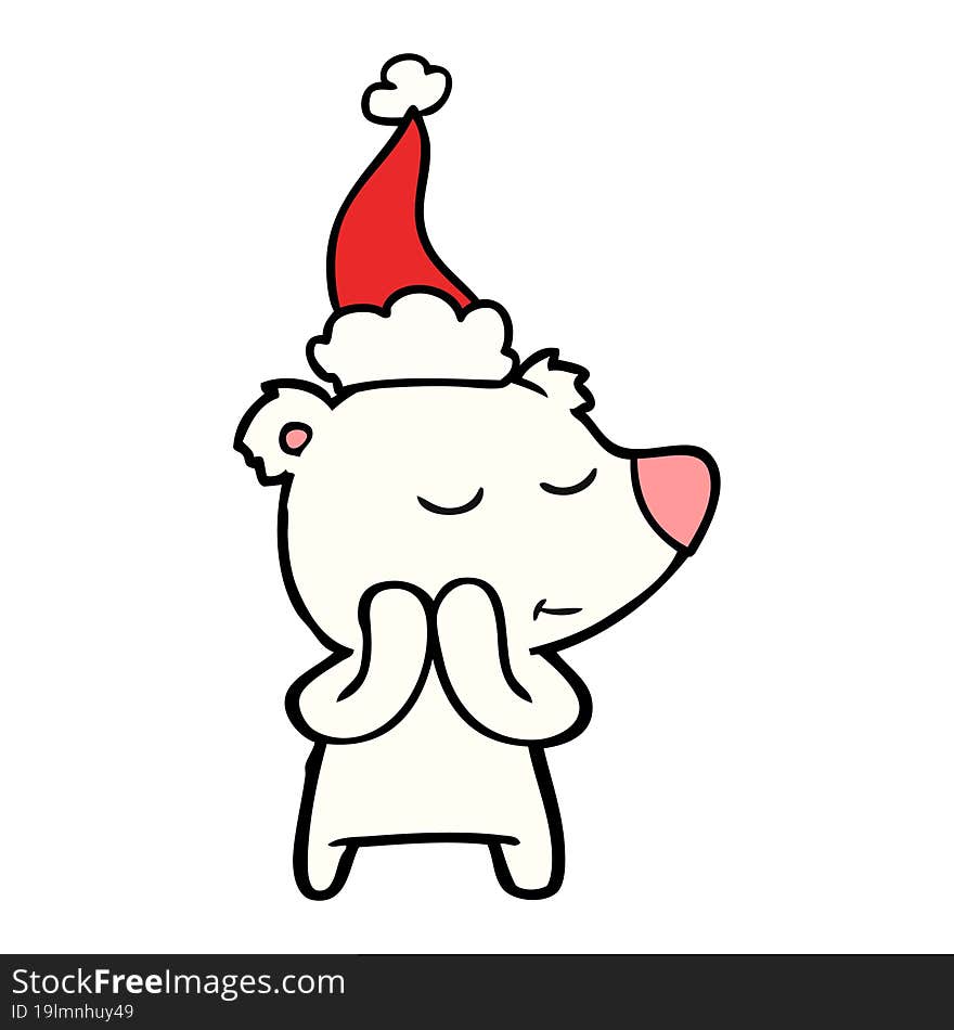 Happy Line Drawing Of A Polar Bear Wearing Santa Hat