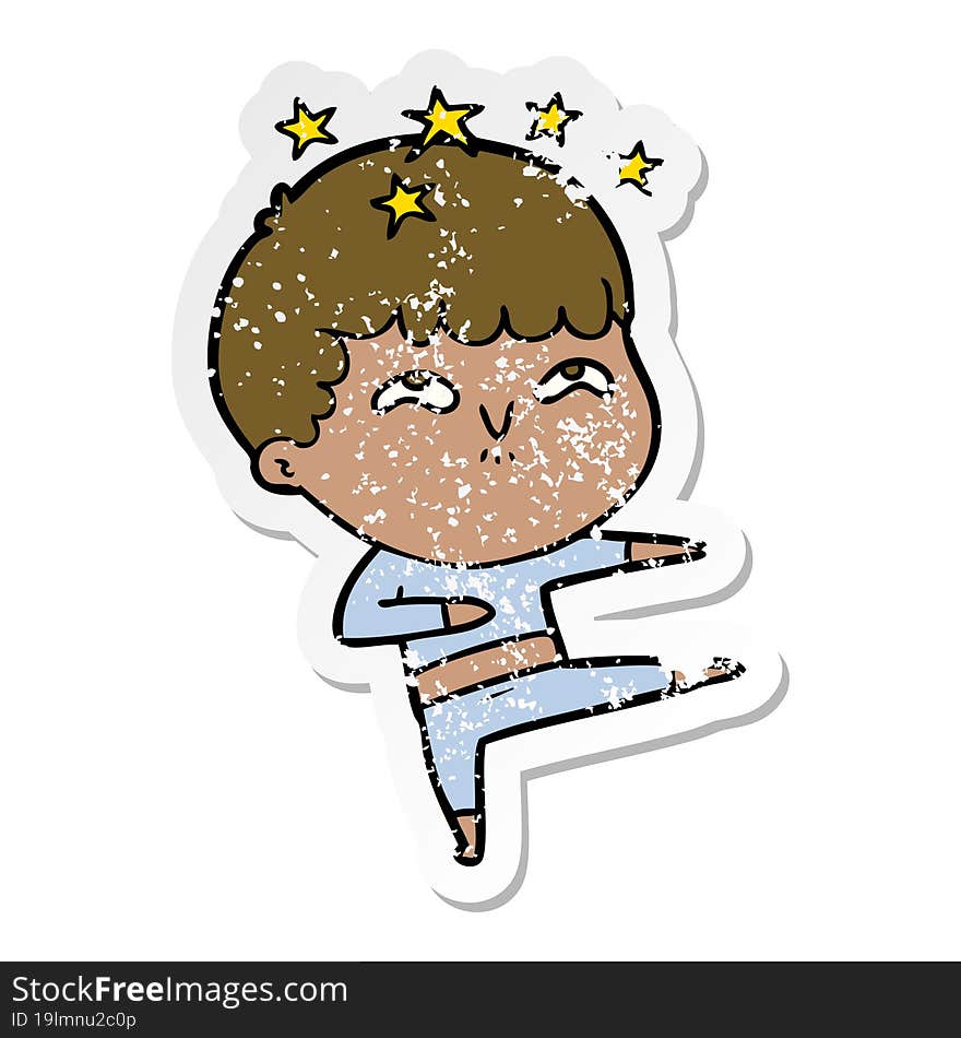 distressed sticker of a cartoon amazed boy