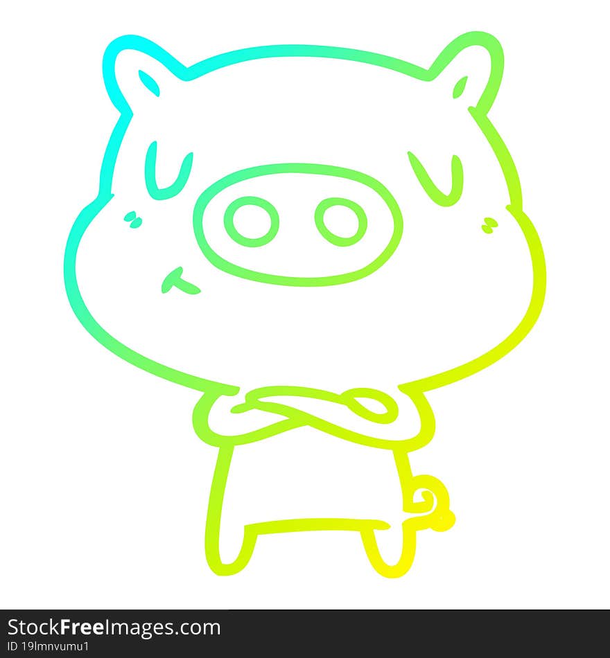 cold gradient line drawing of a cartoon content pig