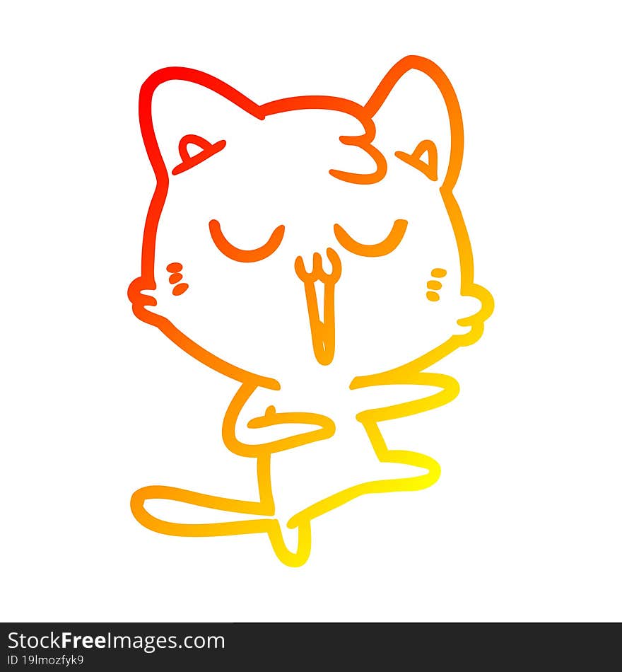 warm gradient line drawing cartoon cat singing