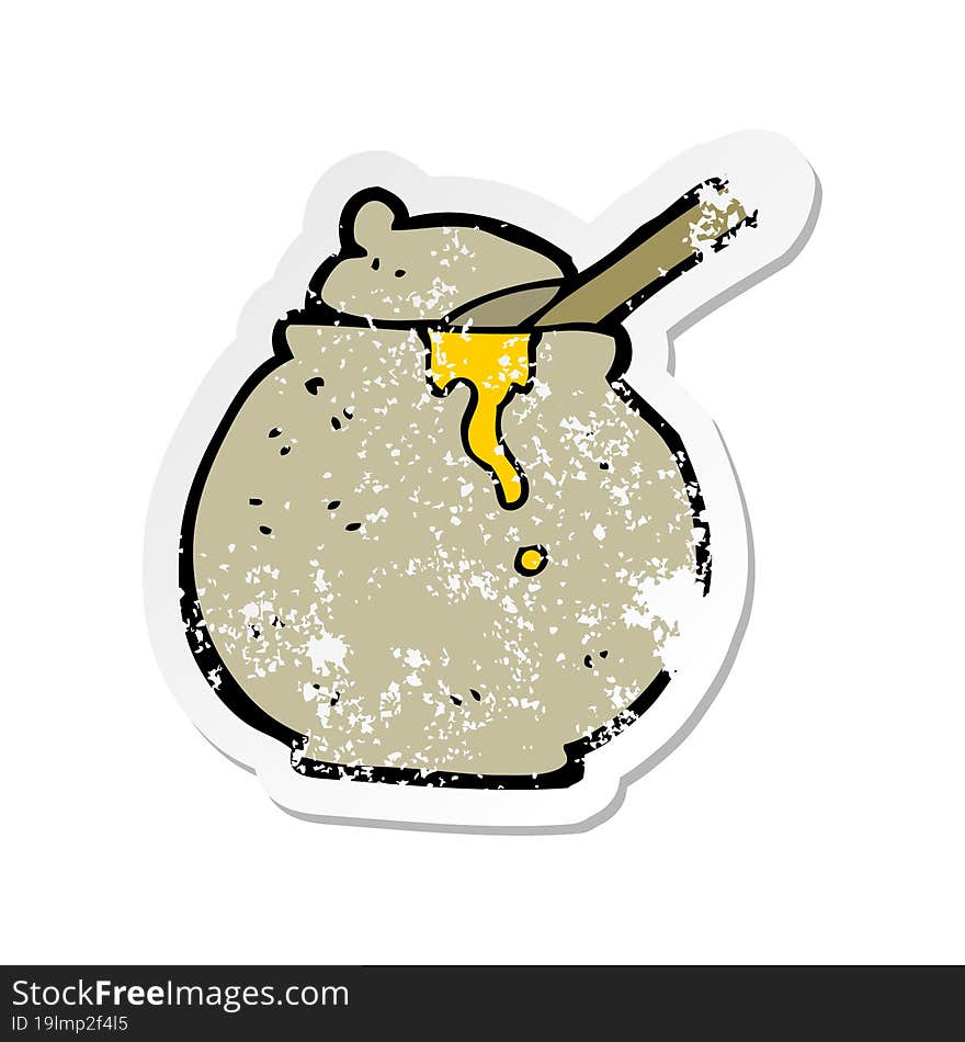 retro distressed sticker of a cartoon honey pot