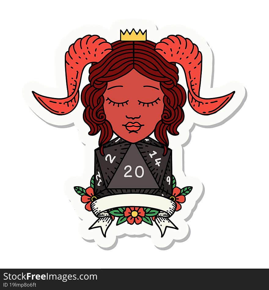 sticker of a happy tiefling with natural 20. sticker of a happy tiefling with natural 20