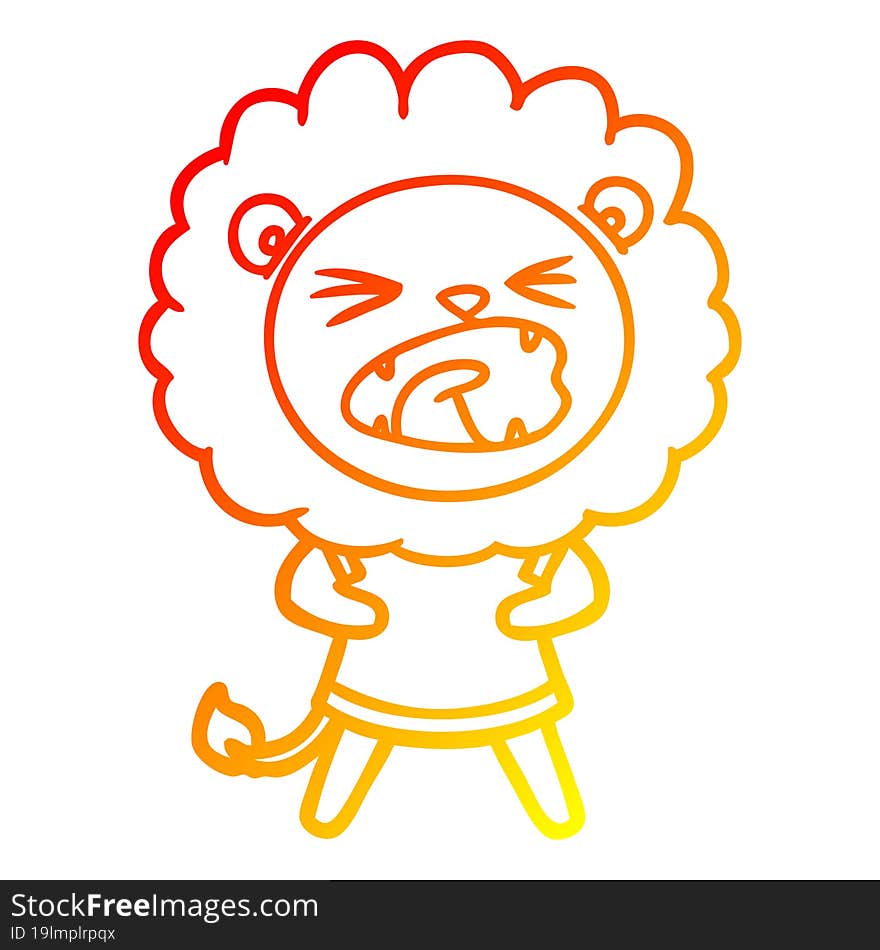 warm gradient line drawing of a cartoon lion