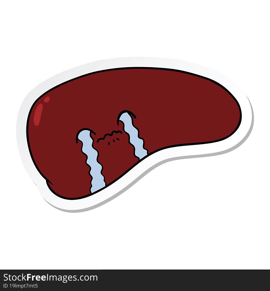 Sticker Of A Cartoon Liver Crying